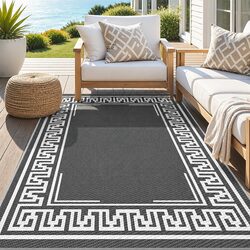 Outdoor Area Rug 152x244cm Reversible Dual-Sided Patio Mat Grey Large Carpet