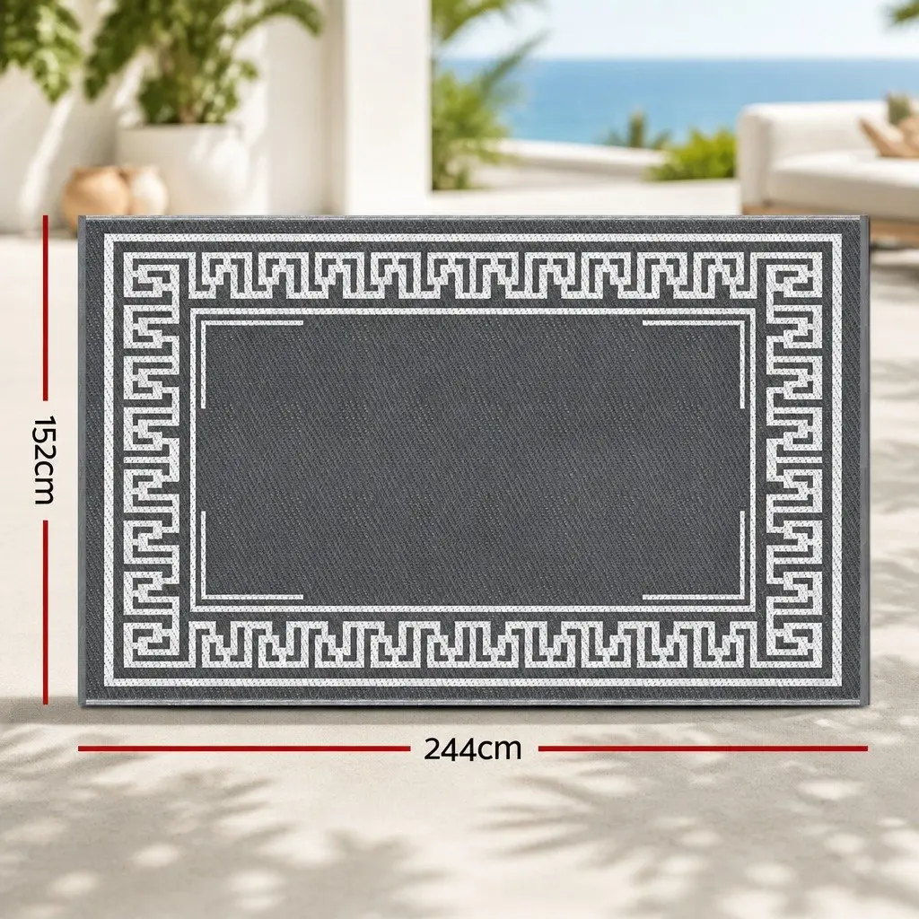 Outdoor Rug for Patio 152x244cm Reversible Dual-Sided Grey Carpet
