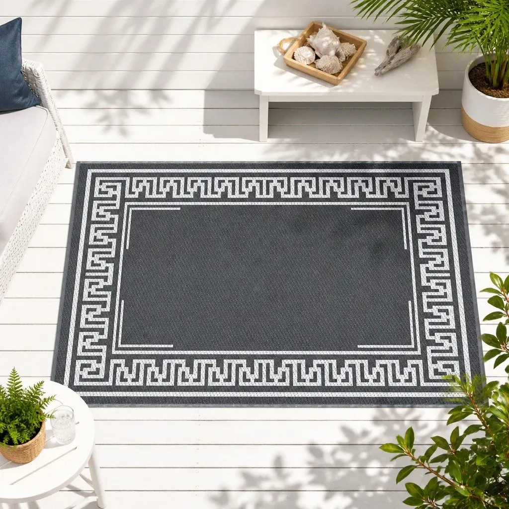 Outdoor Rug for Patio 152x244cm Reversible Dual-Sided Grey Carpet