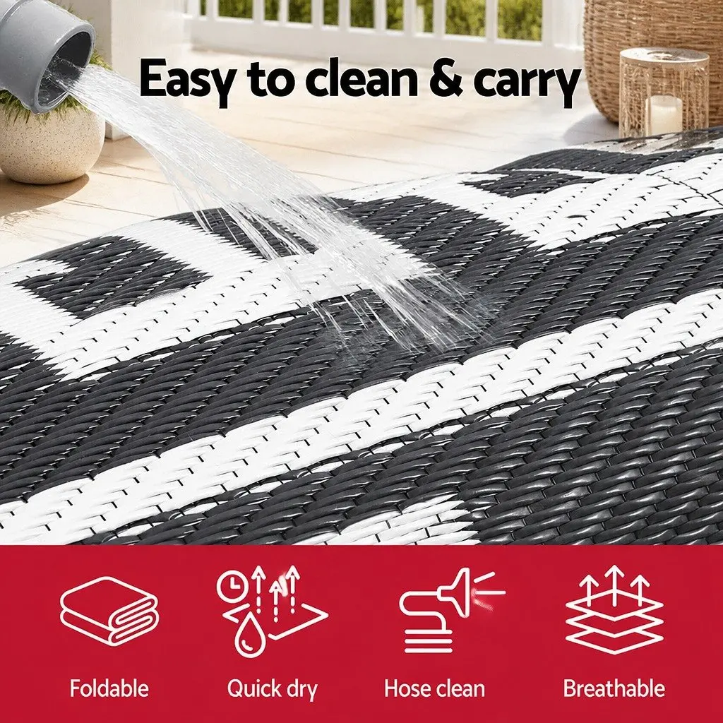 Outdoor Rug for Patio 152x244cm Reversible Dual-Sided Grey Carpet
