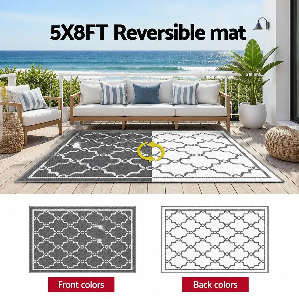 Outdoor Rug for Patio Backyard Garden 152x244cm Reversible Dual-Sided Area Mat