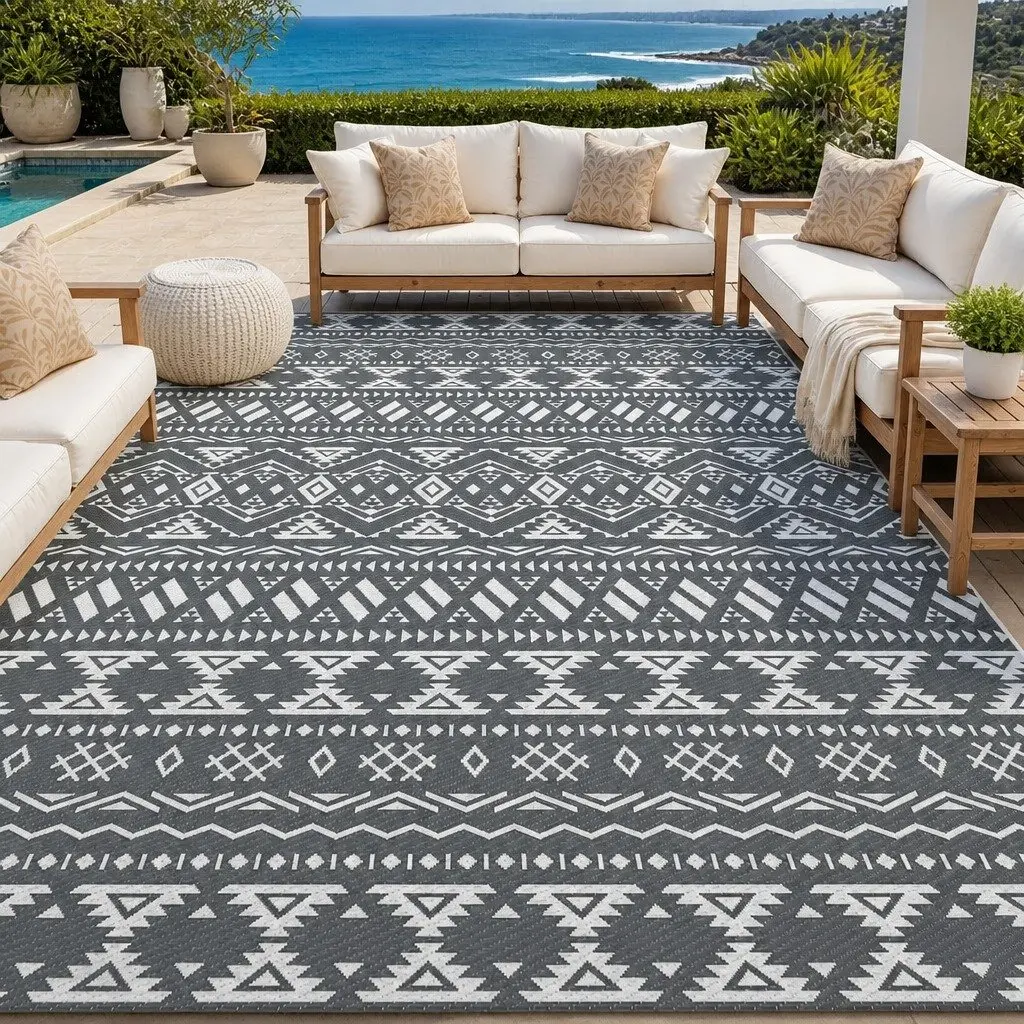 Outdoor Reversible Rug 274x366cm Grey