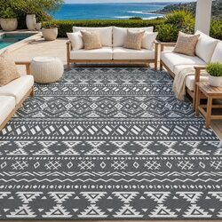 Outdoor Reversible Area Rug 274x366cm Grey Large Patio Carpet Dual-Sided