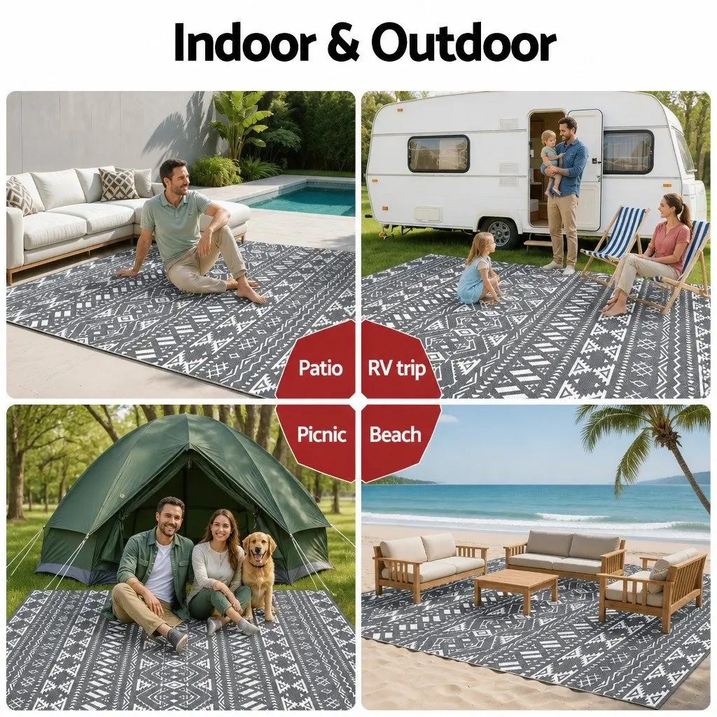 Outdoor Reversible Rug 274x366cm Grey