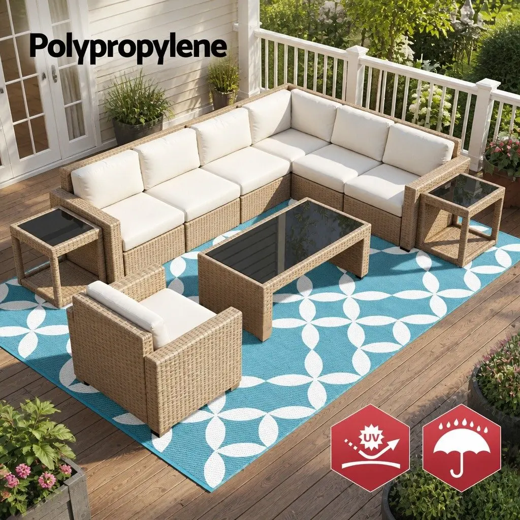 Outdoor Rug for Patio Garden 274 x 366 cm Reversible Dual-Sided Weather-Resistant Mat