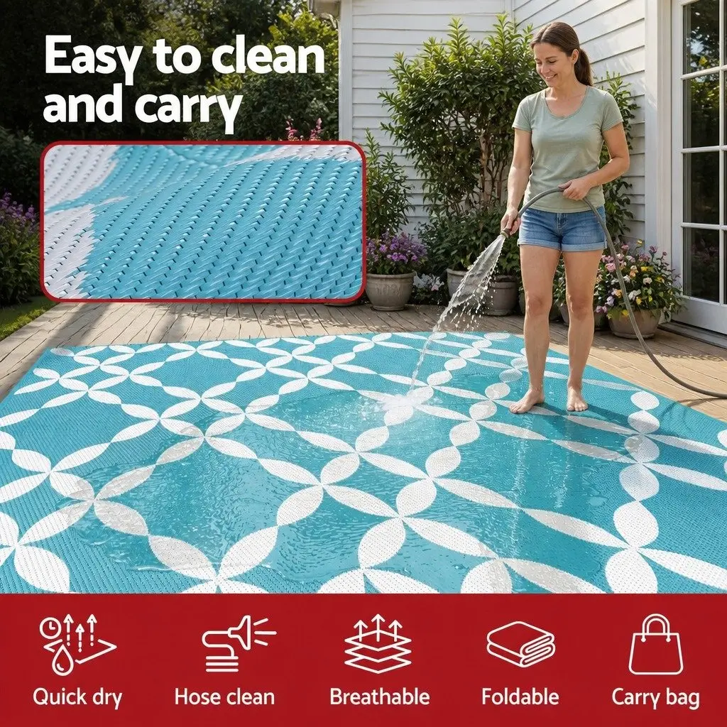 Outdoor Rug for Patio Garden 274 x 366 cm Reversible Dual-Sided Weather-Resistant Mat