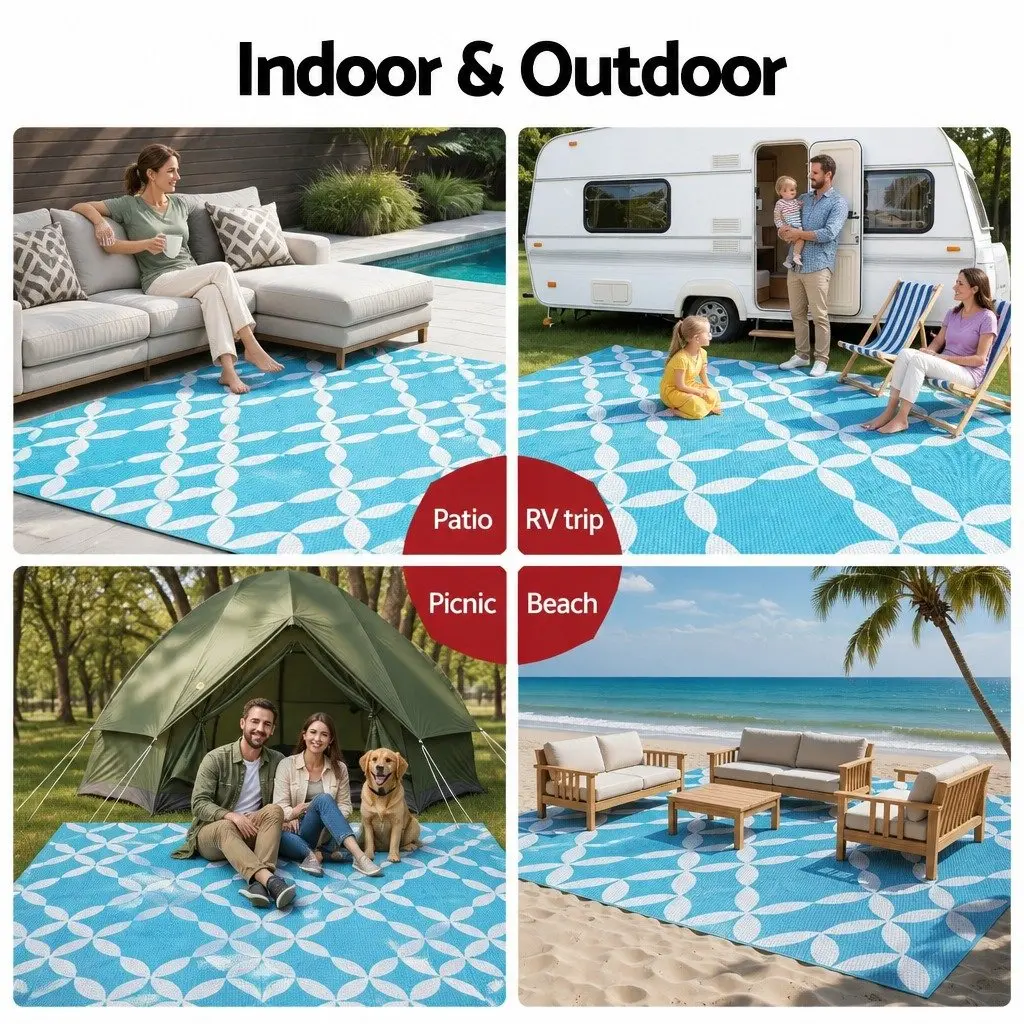 Outdoor Rug for Patio Garden 274 x 366 cm Reversible Dual-Sided Weather-Resistant Mat