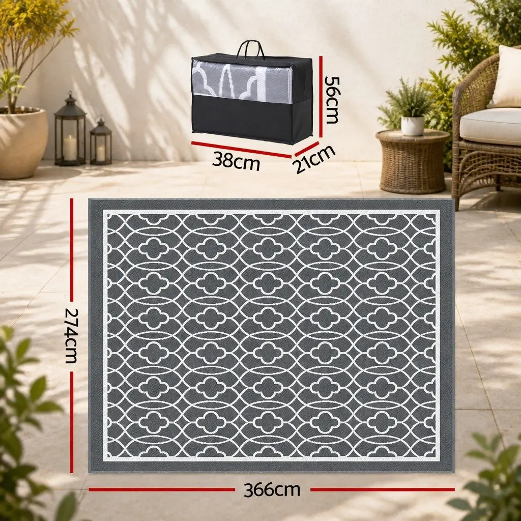 Outdoor Rug Patio 274x366cm Large Reversible Carpet Grey Dual-Sided