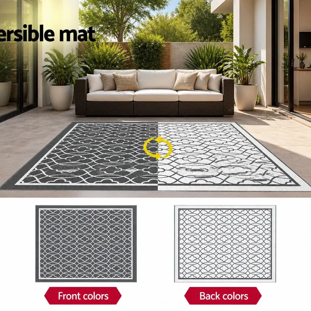 Outdoor Rug Patio 274x366cm Large Reversible Carpet Grey Dual-Sided