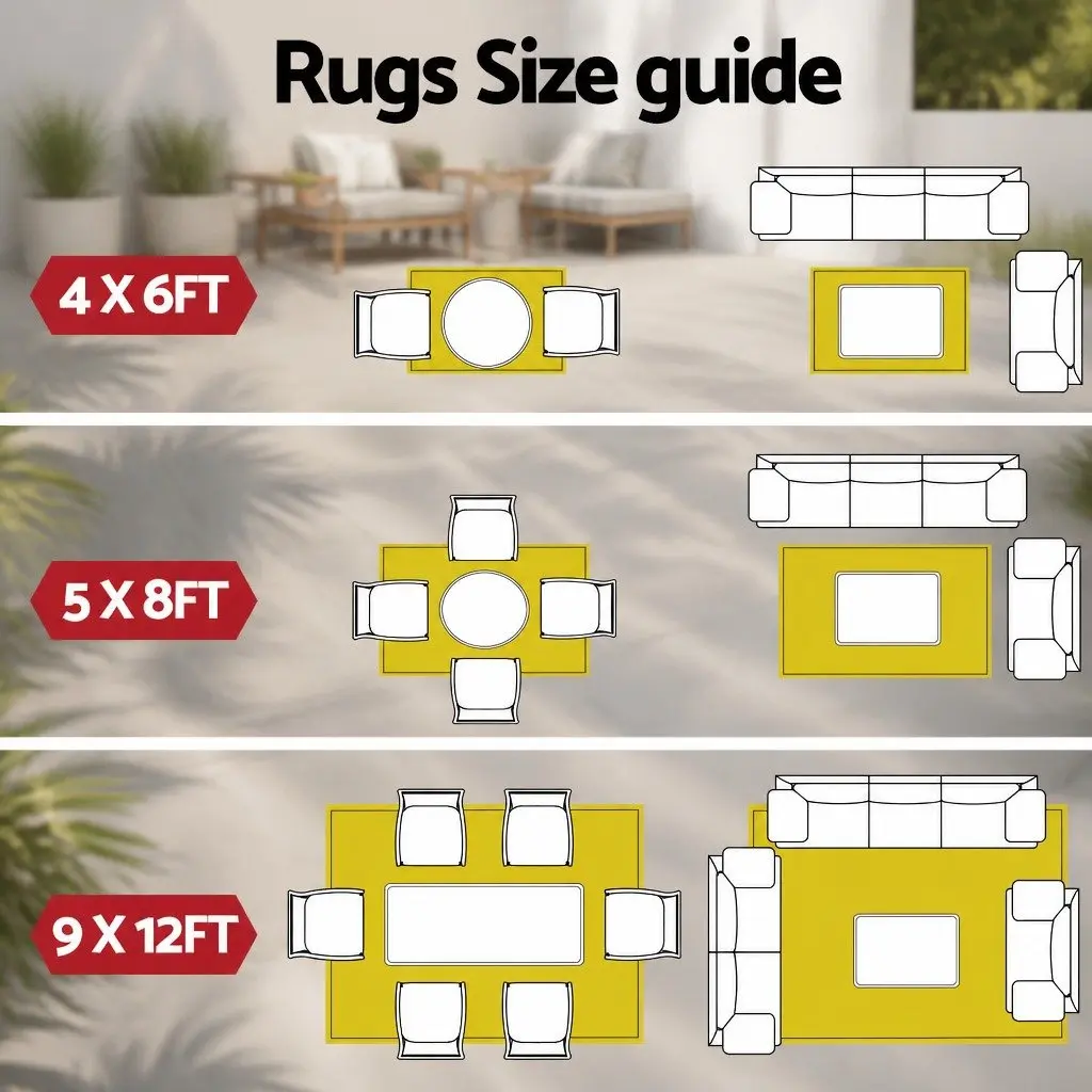 Outdoor Rug Patio 274x366cm Large Reversible Carpet Grey Dual-Sided