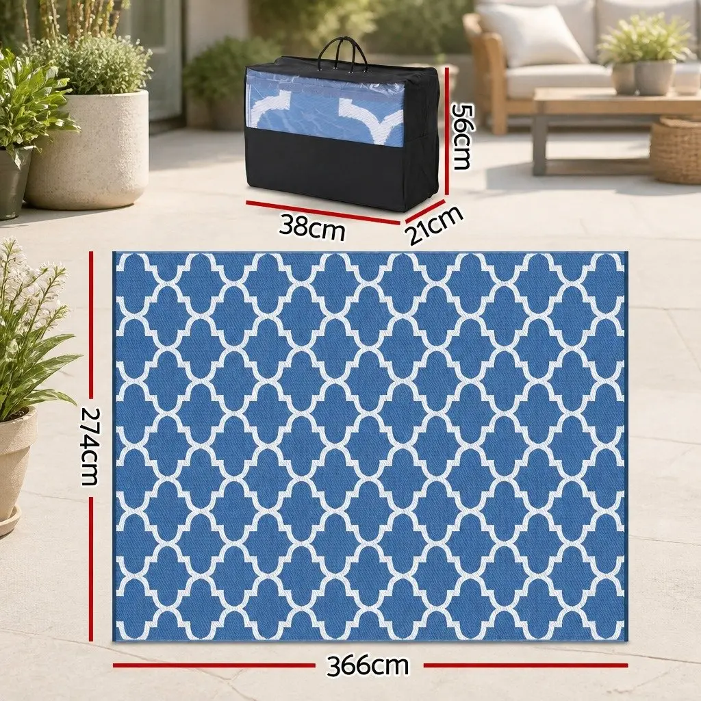 Outdoor Rug for Patio 274x366cm Reversible Dual-Sided Blue Polypropylene Carpet