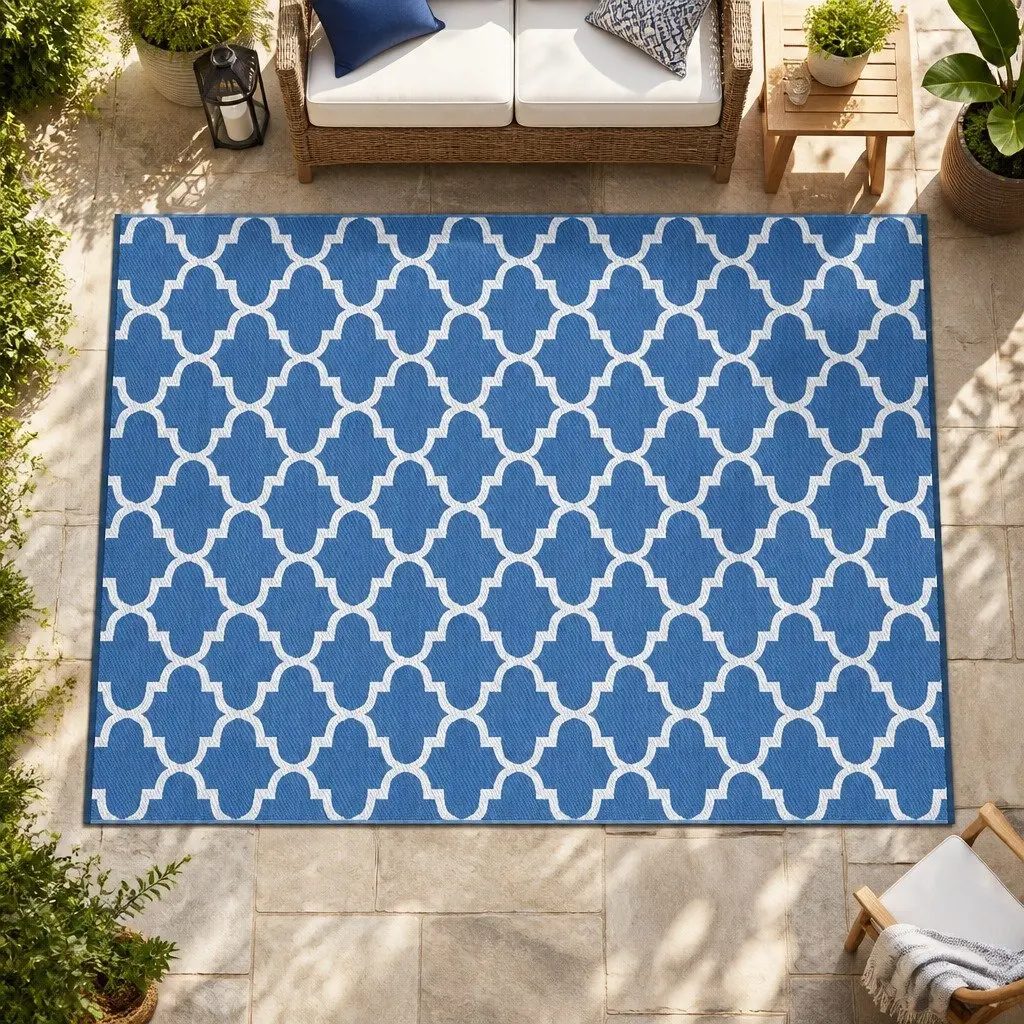 Outdoor Rug for Patio 274x366cm Reversible Dual-Sided Blue Polypropylene Carpet
