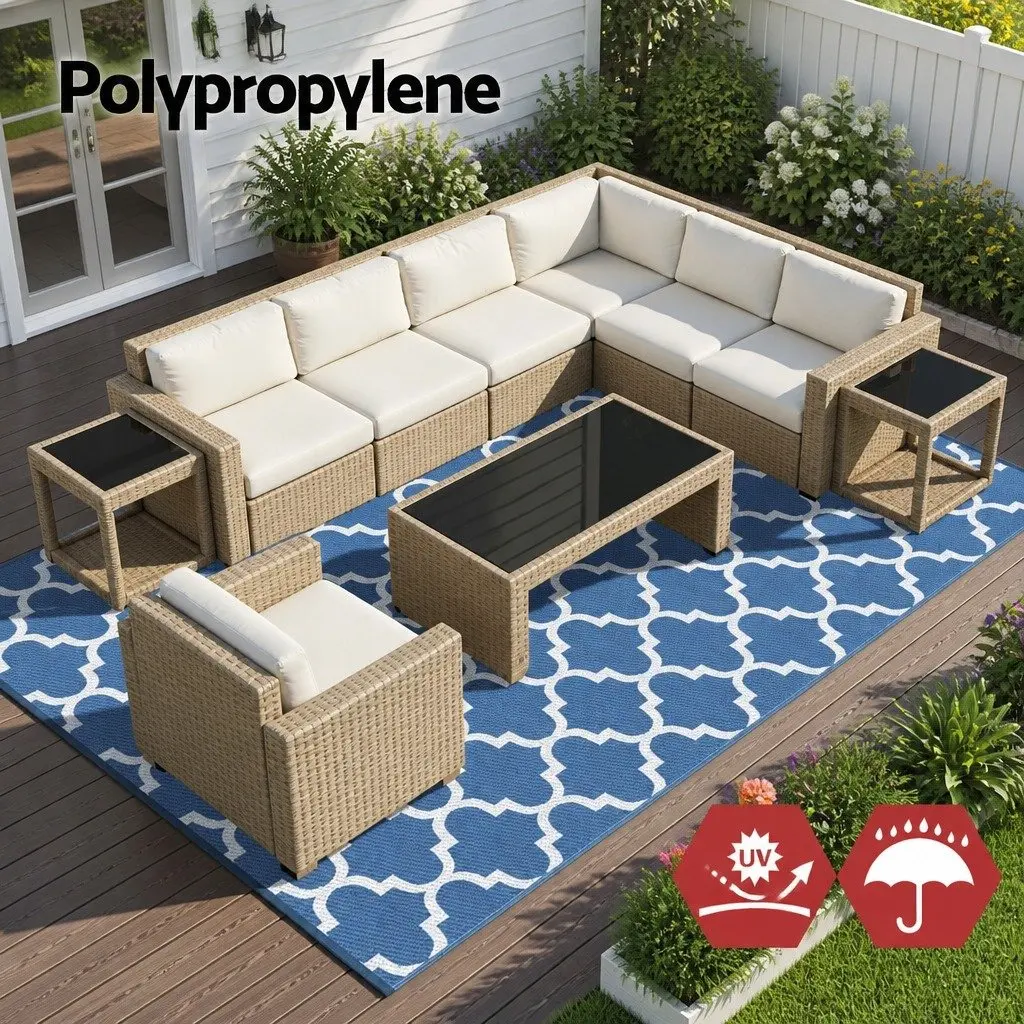 Outdoor Rug for Patio 274x366cm Reversible Dual-Sided Blue Polypropylene Carpet