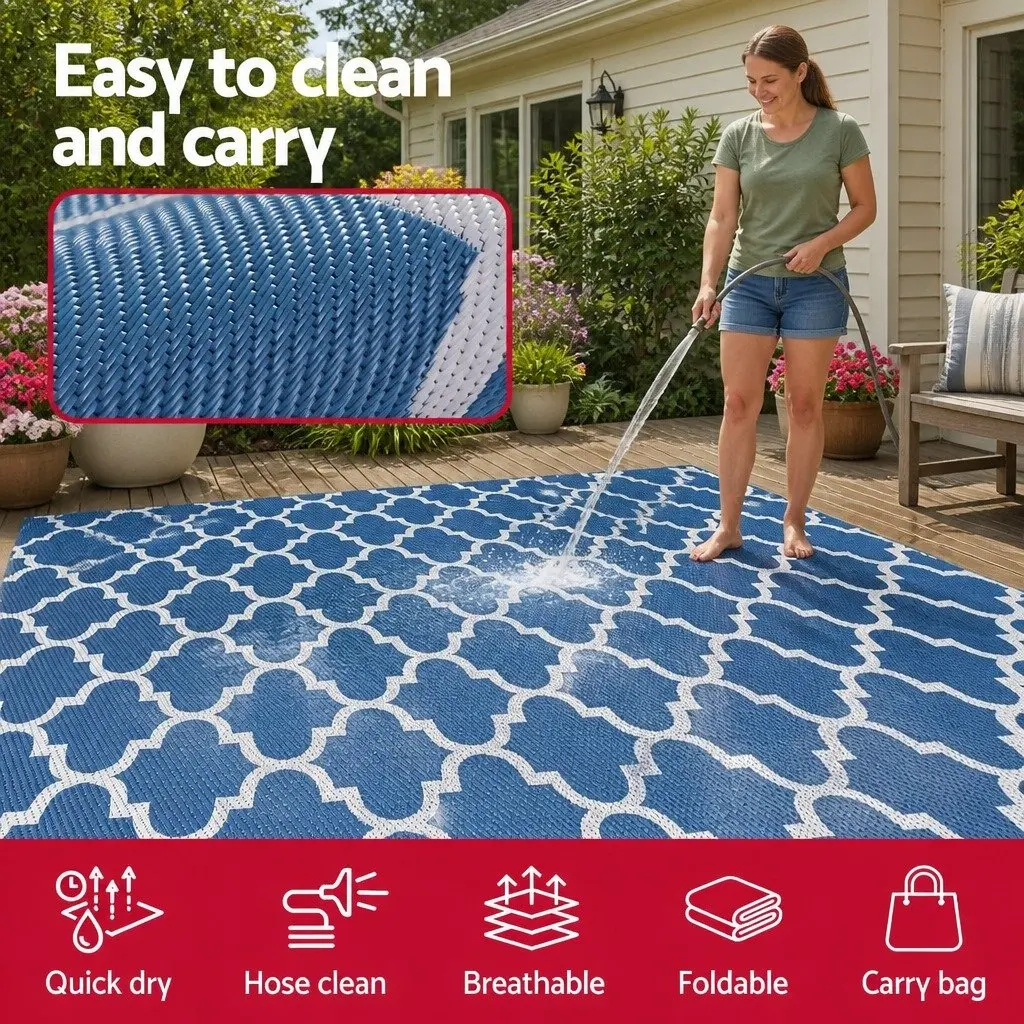 Outdoor Rug for Patio 274x366cm Reversible Dual-Sided Blue Polypropylene Carpet