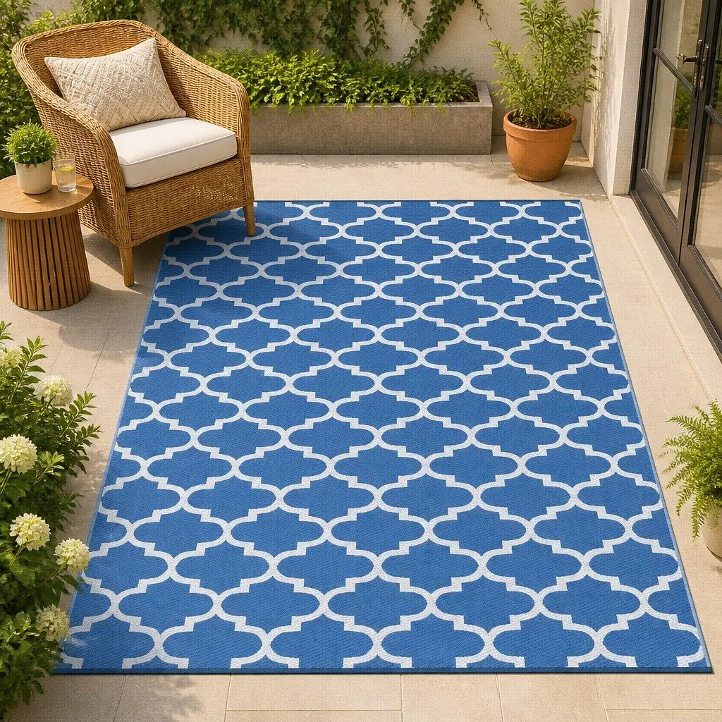 Outdoor Rug for Patio 274x366cm Reversible Dual-Sided Blue Polypropylene Carpet