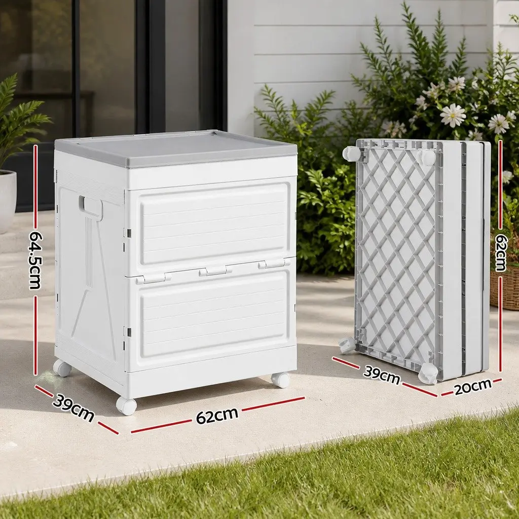 Outdoor Storage Box for Garden 159L Portable Foldable Beige with Wheels