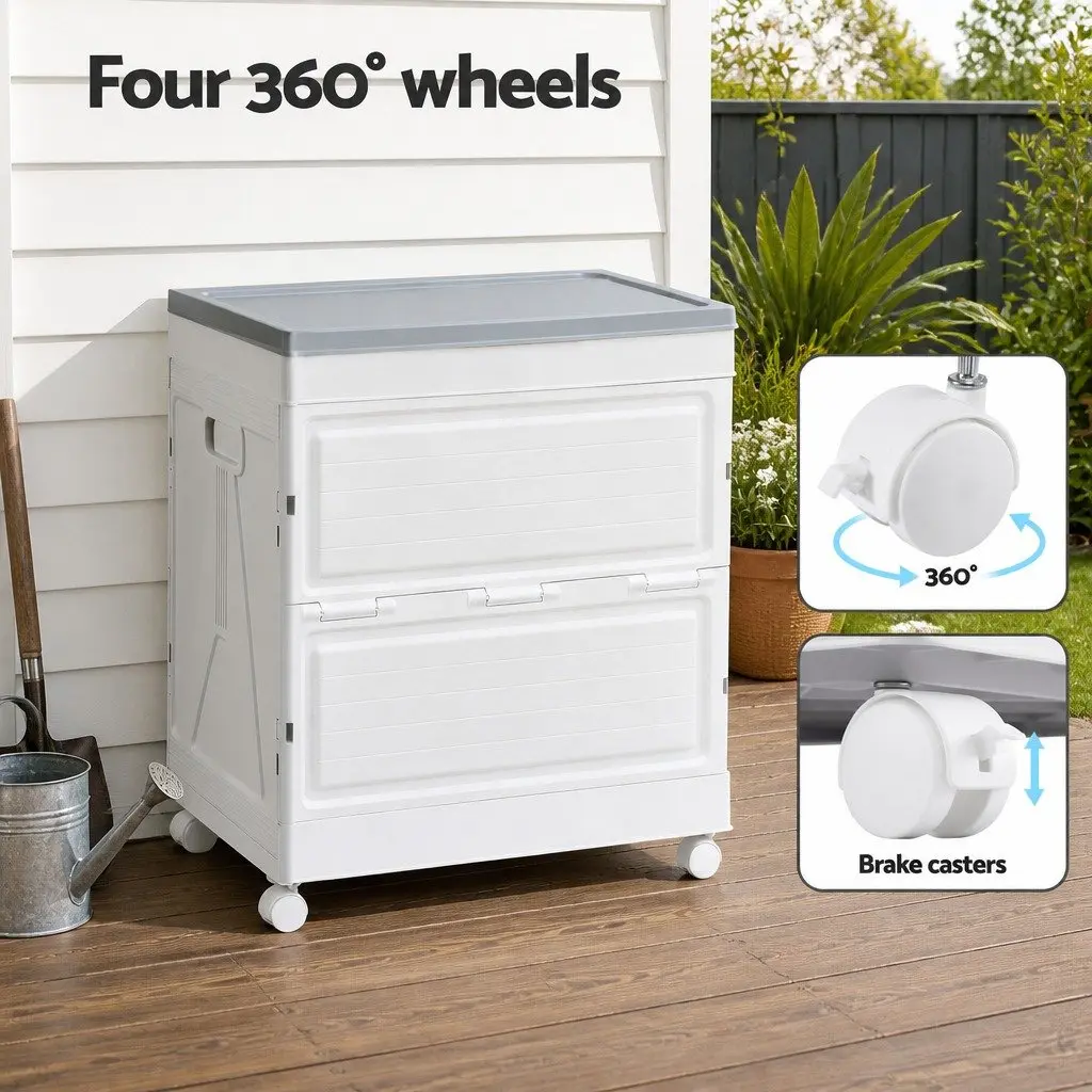 Outdoor Storage Box for Garden 159L Portable Foldable Beige with Wheels