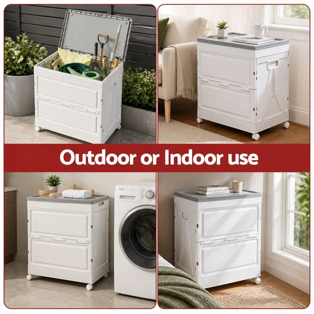 Outdoor Storage Box for Garden 159L Portable Foldable Beige with Wheels