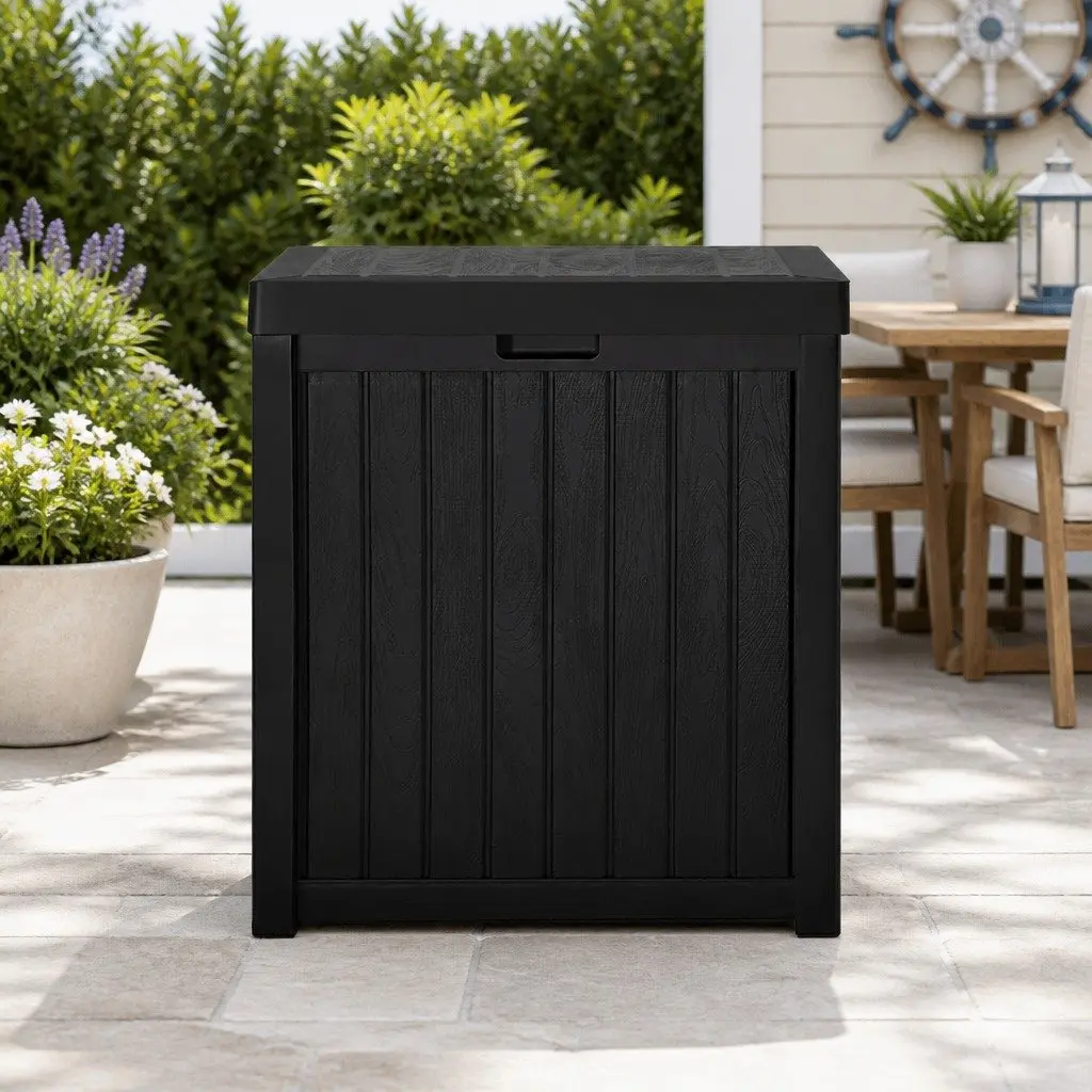 Outdoor Storage Box 195L Garden Bench Deck Organiser Tool Shed Black