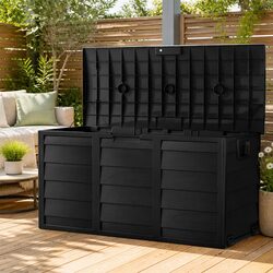 Outdoor Storage Box 290L Lockable Garden Organiser Deck Shed Container Black