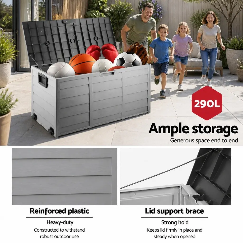 290L Polypropylene Outdoor Storage Box with Lockable Lid