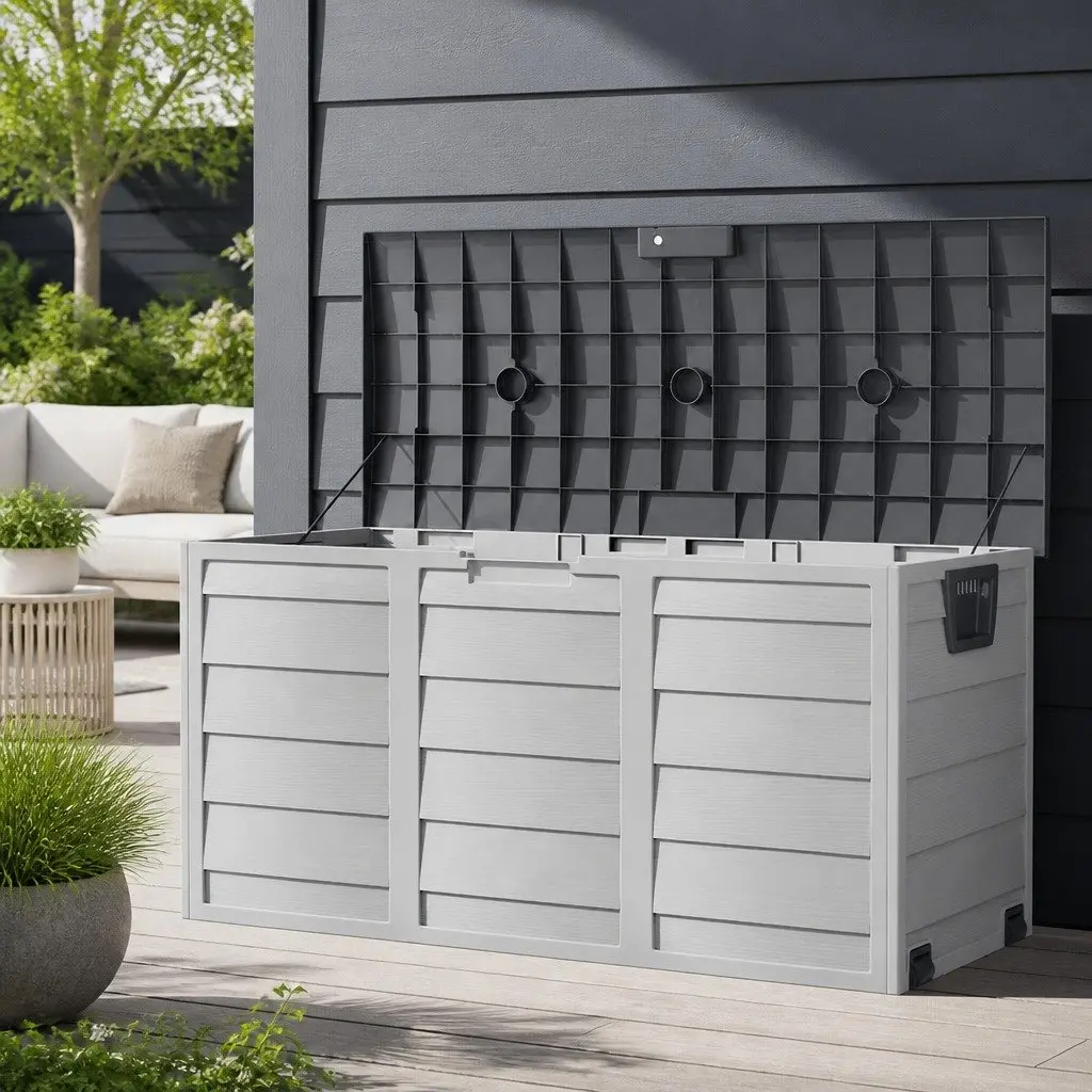 Outdoor Storage Box 290L Lockable Garden Organiser Deck Shed Tool Box Grey
