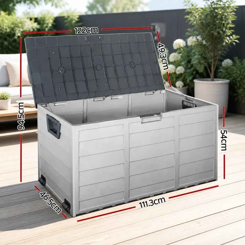 Outdoor Storage Box 290L Lockable Garden Organiser Deck Shed Tool Box Grey