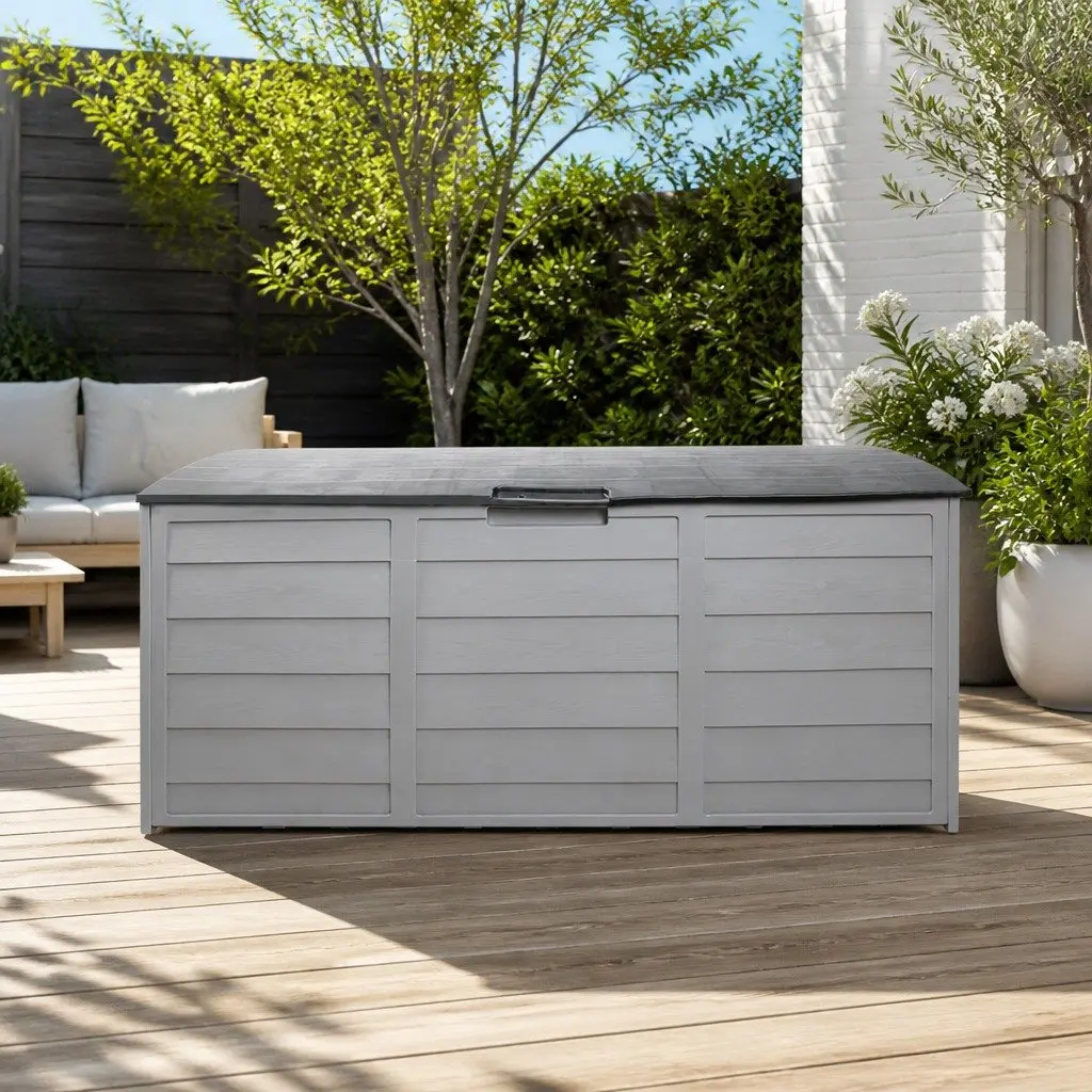 Outdoor Storage Box 290L Lockable Garden Organiser Deck Shed Tool Box Grey