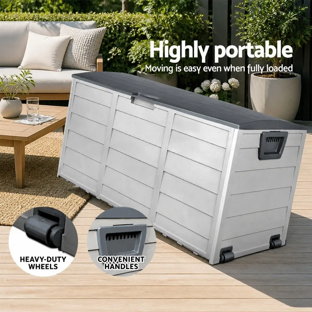 Outdoor Storage Box 290L Lockable Garden Organiser Deck Shed Tool Box Grey