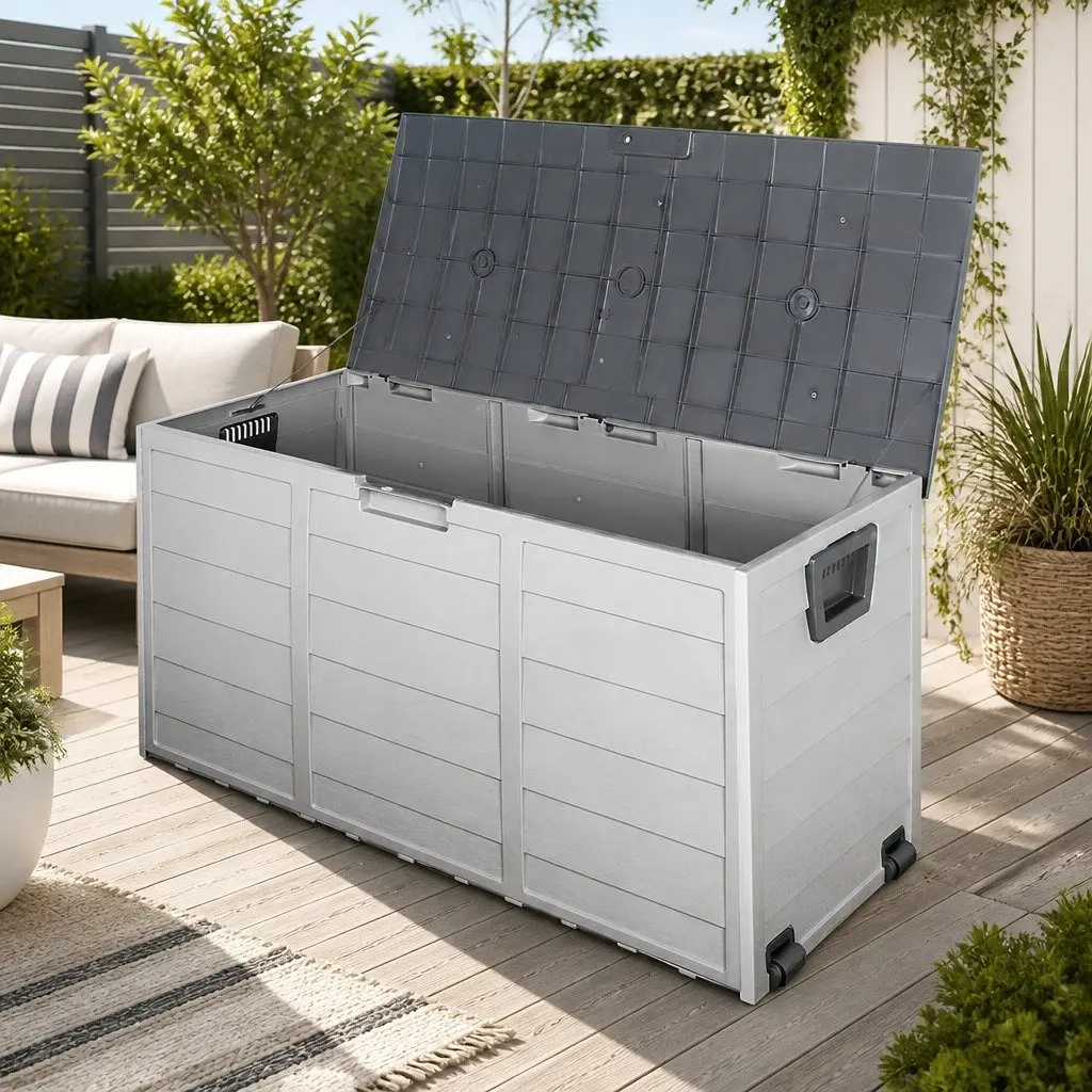 Outdoor Storage Box 290L Lockable Garden Organiser Deck Shed Tool Box Grey