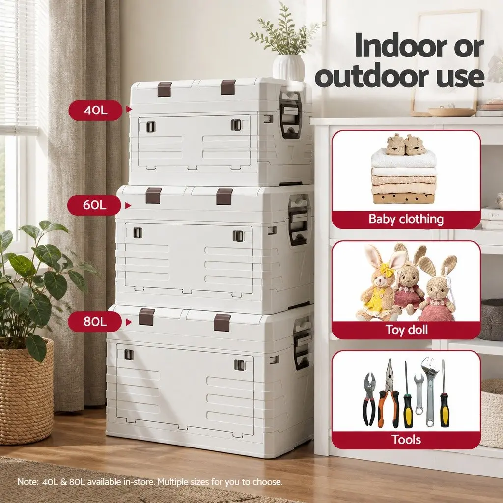 Outdoor Storage Box for Camping and Home Organization 60L Beige