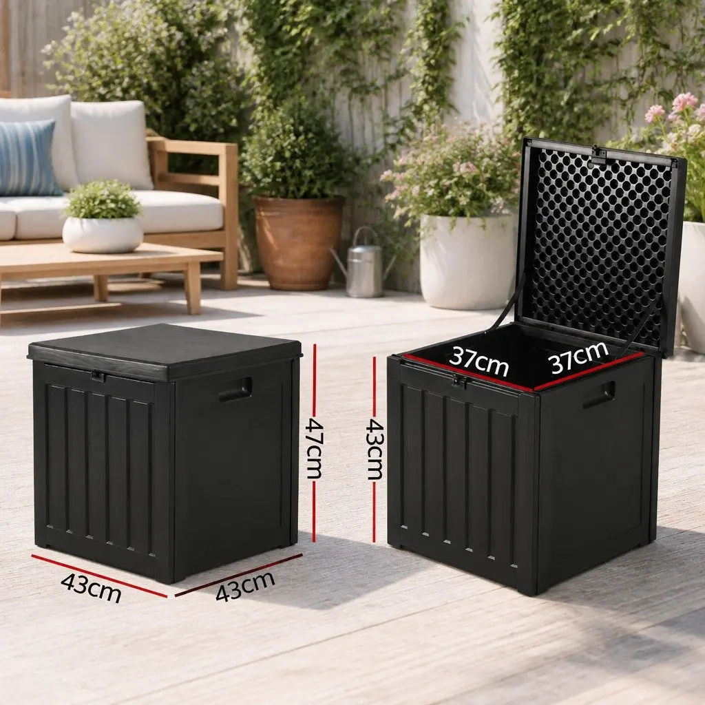 Outdoor Storage Box Lockable 80L Bench Seat Black Weather Resistant Garden Tool Container