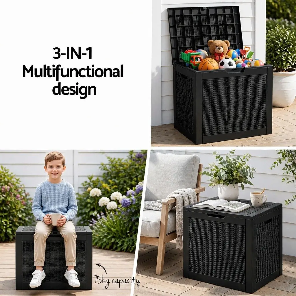 Outdoor Storage Box for Garden Patio Balcony 118L Lockable Container Rattan Texture