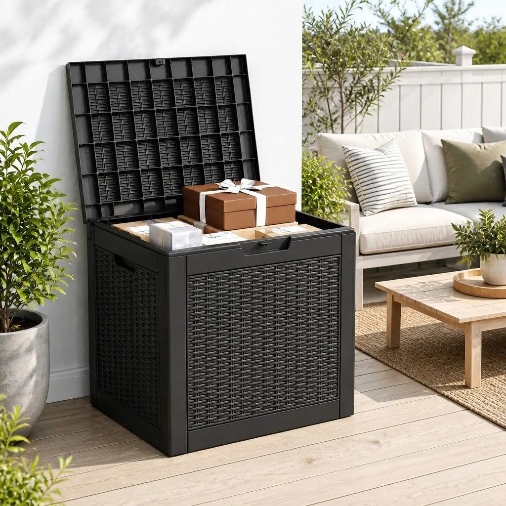 Outdoor Storage Box for Garden Patio Balcony 118L Lockable Container Rattan Texture