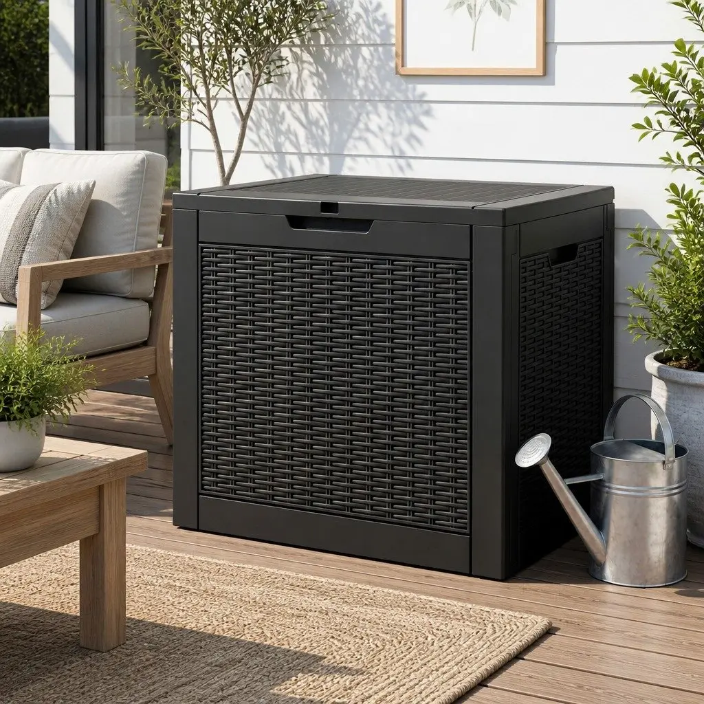 Outdoor Storage Box for Garden Patio Balcony 118L Lockable Container Rattan Texture