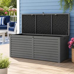 Outdoor Storage Box 390L Lockable Garden Bench Container Tools Shed Grey