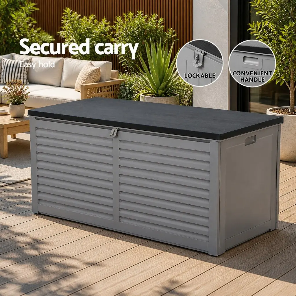 Outdoor Storage Box 490L Lockable Garden Bench Seat Tools Toy Container Grey