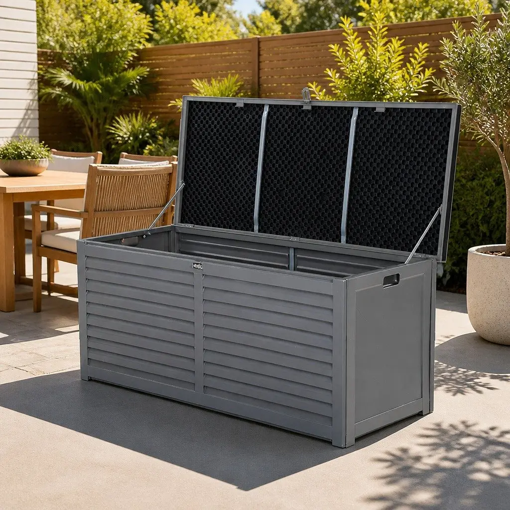Outdoor Storage Box 490L Lockable Garden Bench Seat Tools Toy Container Grey
