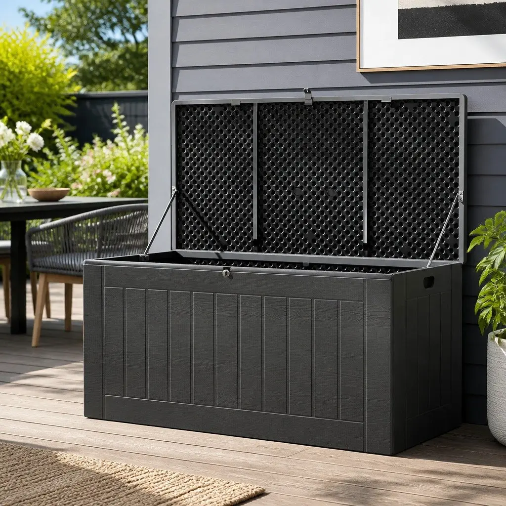 Outdoor Storage Box for Garden Tools 830L Lockable Bench Black Grey
