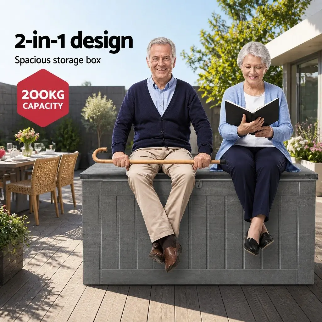 Outdoor Storage Box for Garden Tools 830L Lockable Bench Black Grey