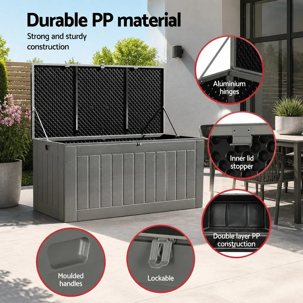 Outdoor Storage Box for Garden Tools 830L Lockable Bench Black Grey