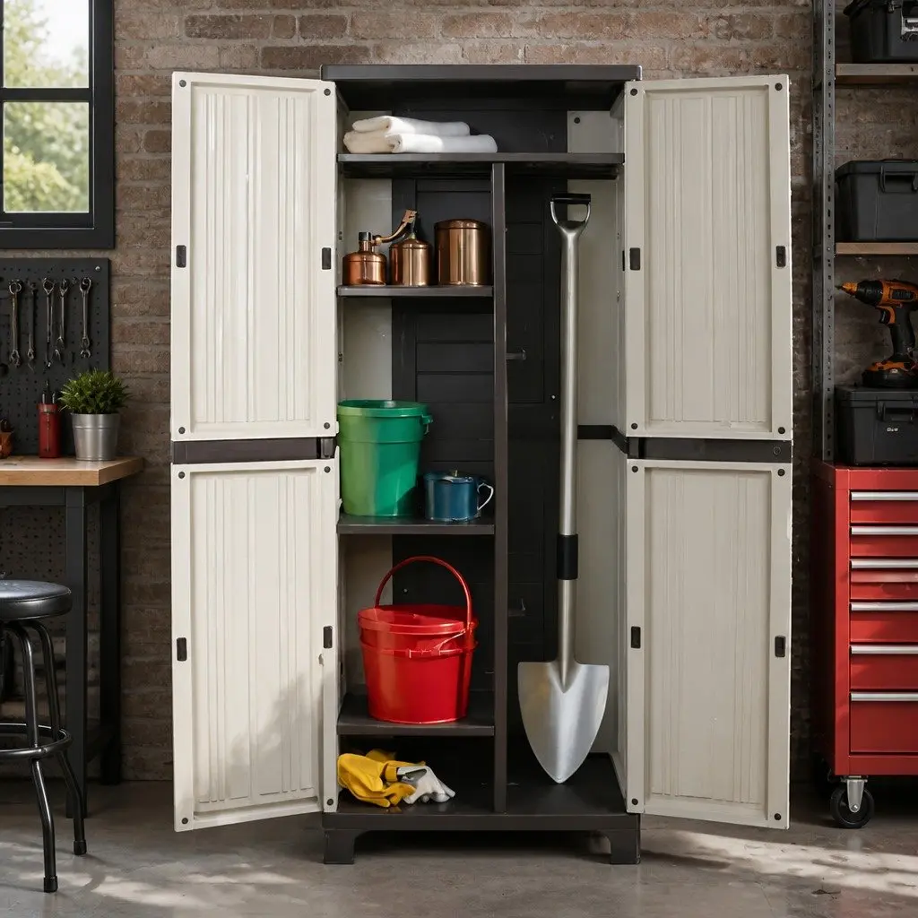 Outdoor Storage Cabinet 173cm Tall Lockable Cupboard Adjustable Shelves