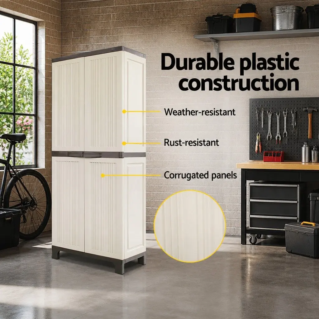Outdoor Storage Cabinet 173cm Tall Lockable Cupboard Adjustable Shelves