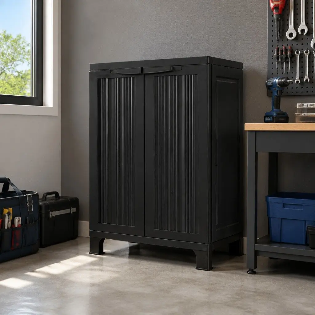 Outdoor Storage Cabinet for Garage 92cm Tall Lockable Cupboard with Adjustable Shelves