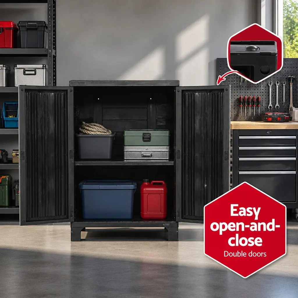Outdoor Storage Cabinet for Garage 92cm Tall Lockable Cupboard with Adjustable Shelves