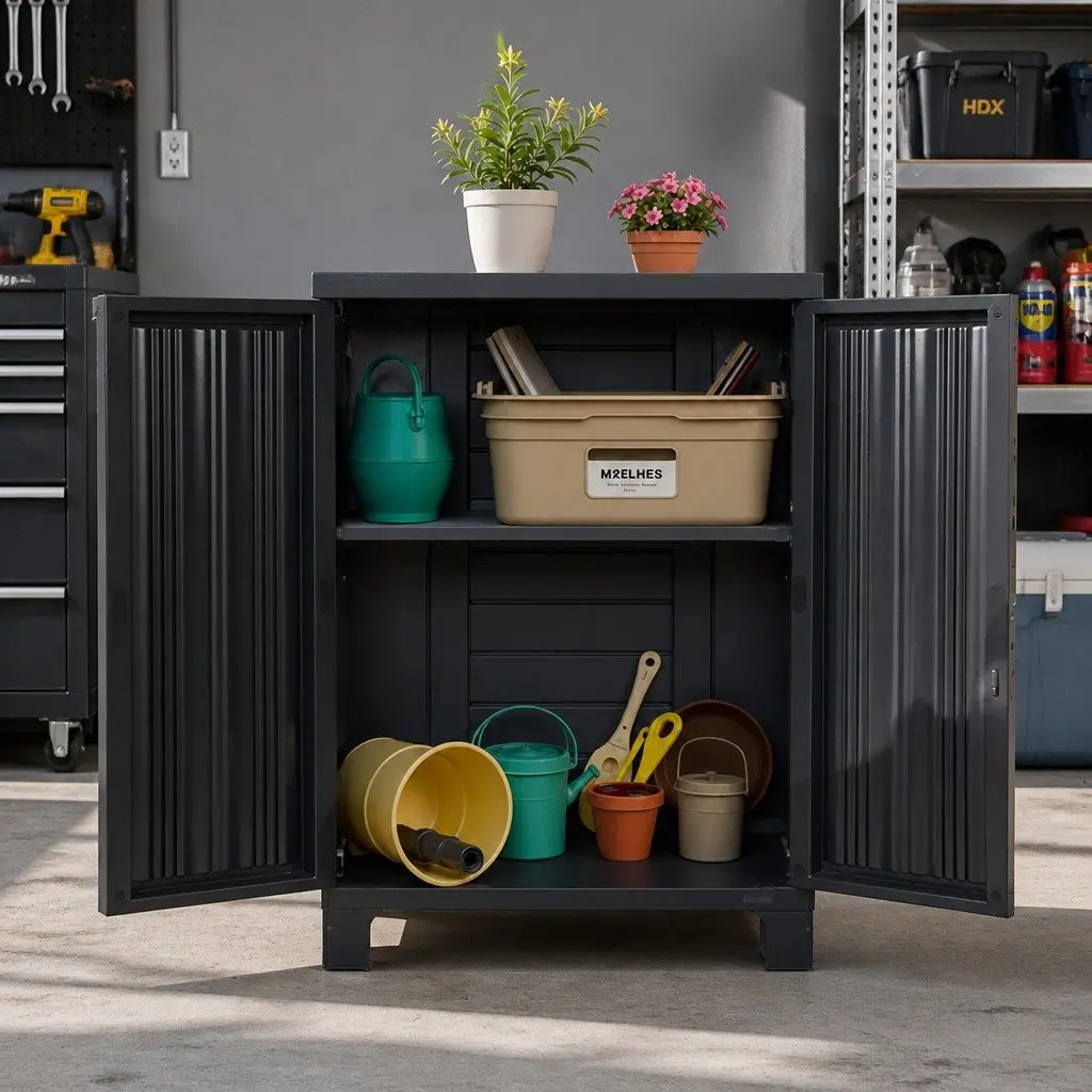 Outdoor Storage Cabinet for Garage 92cm Tall Lockable Cupboard with Adjustable Shelves