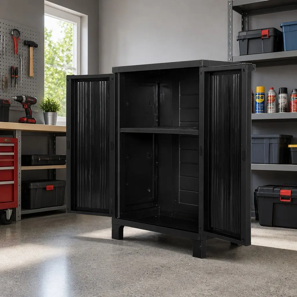 Outdoor Storage Cabinet for Garage 92cm Tall Lockable Cupboard with Adjustable Shelves