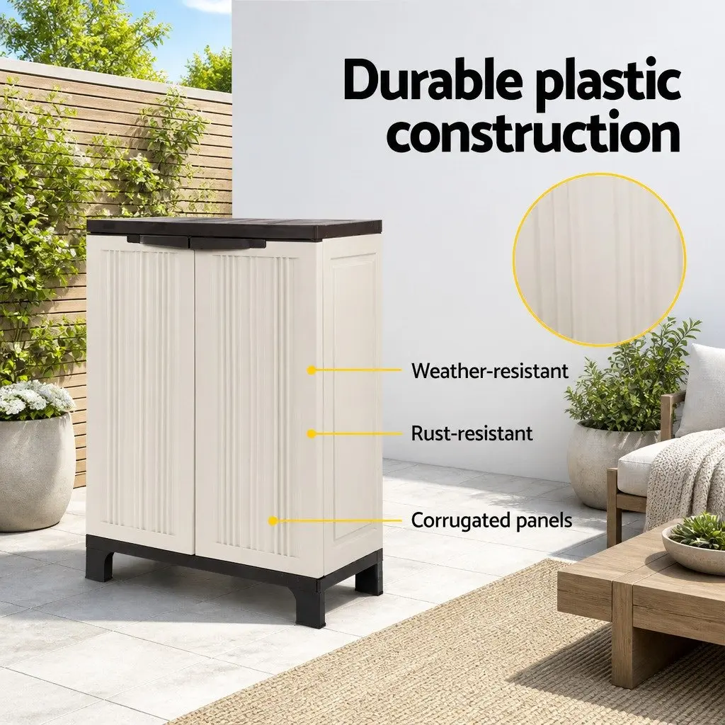 Outdoor Storage Cabinet 92cm Lockable Cupboard Weather-Resistant Beige Half-Size