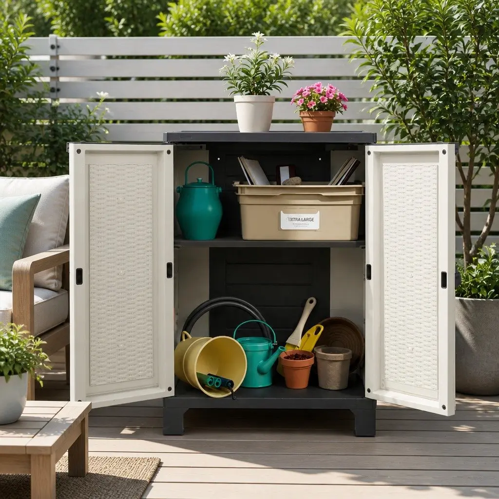Outdoor Storage Cabinet for Garden Tools 37cm x 65cm x 92cm Beige Rattan