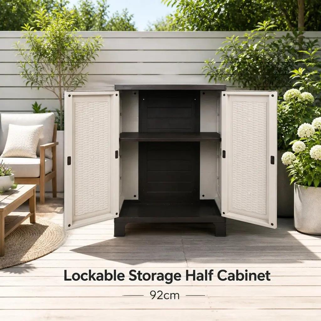Outdoor Storage Cabinet for Garden Tools 37cm x 65cm x 92cm Beige Rattan